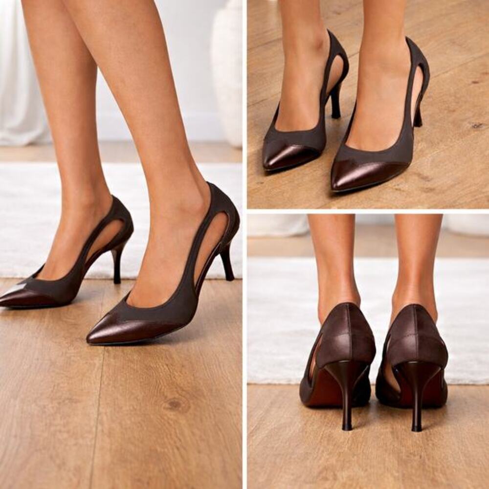 Donald J Pliner Couture Pointed Cowboy Toe Bronze Cap Stiletto Kitten Heels